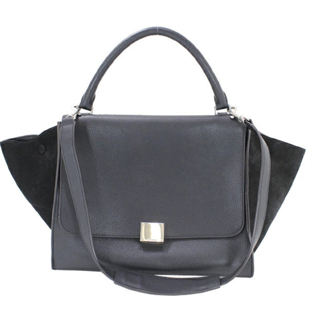 Celine shoulder bag Trapeze leather handbag black suede Black